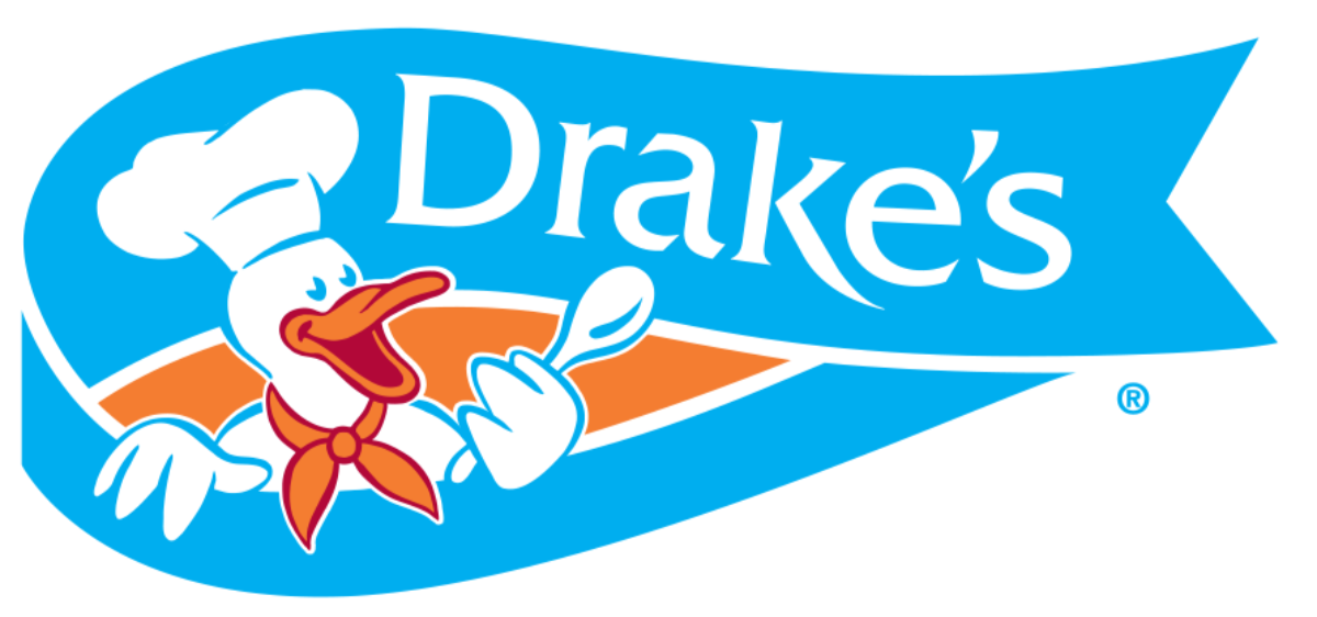 The Drake's logo: a smiling white duck in a chef’s hat and orange neckerchief, holding a spoon on a blue banner background.