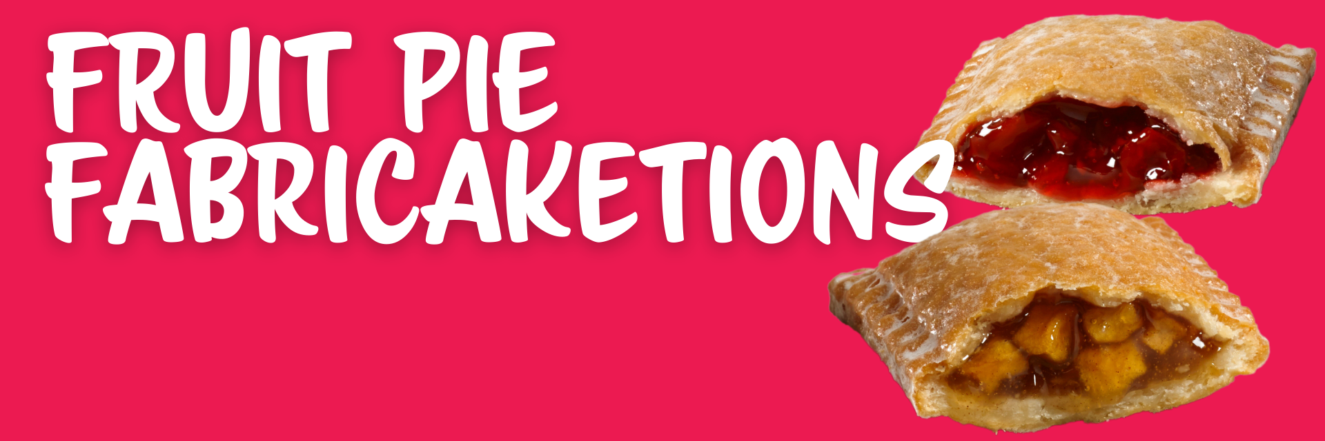 banner promoting fruit pie recipes with two fruit pies on a red background with text reading 