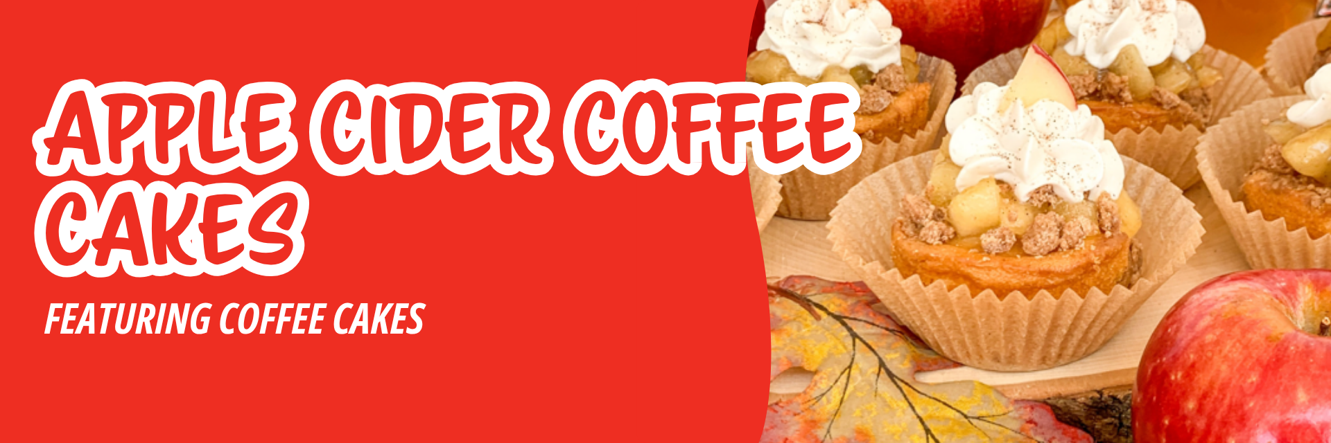 Red banner promoting mini apple crisp cups topped with whipped cream and text reading