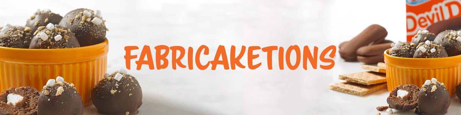 A header showing two orange bowls filled with chocolate truffle balls, next to crackers, with the text 