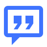 A blue speech bubble with two quotes inside of it.