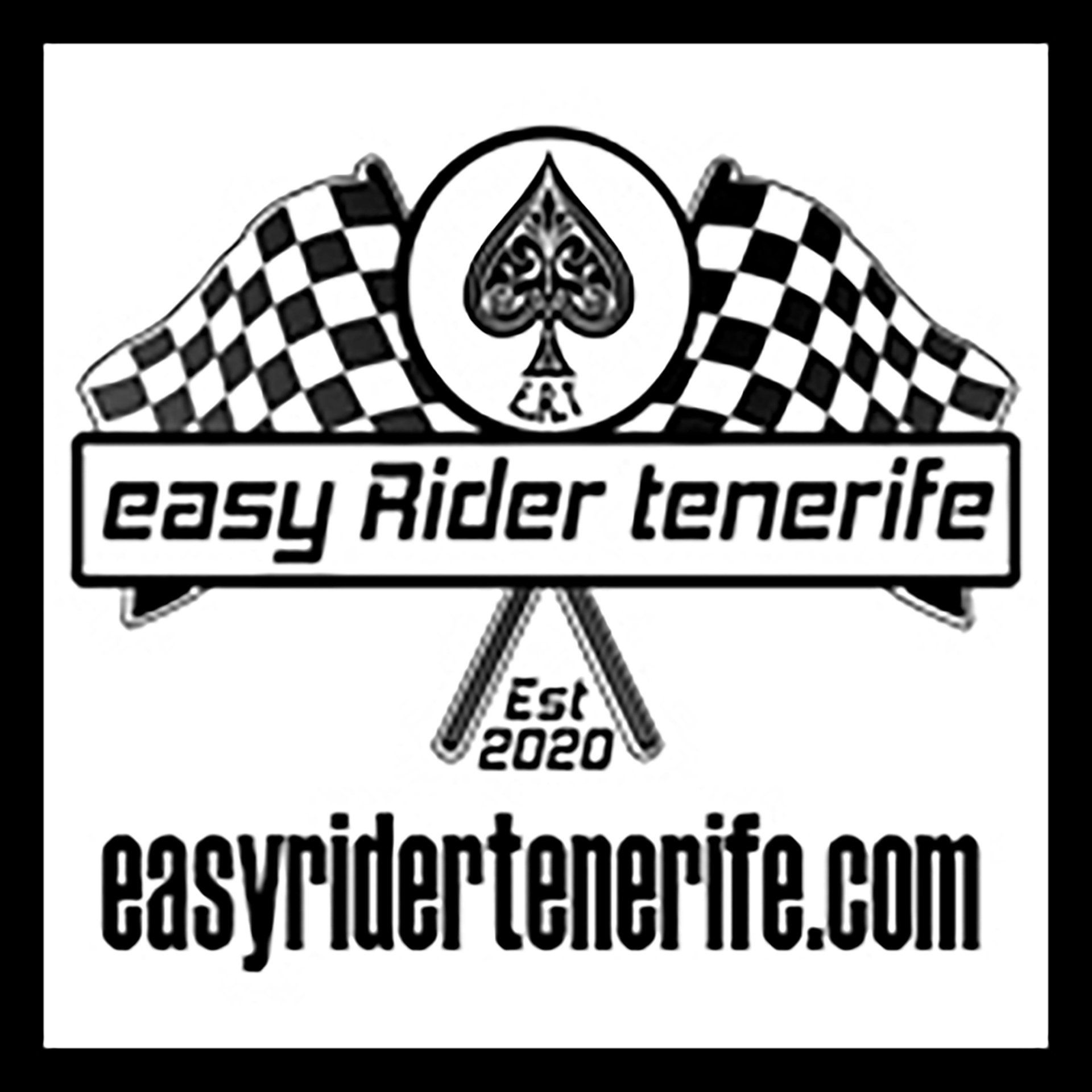 A logo for easy rider tenerife with a spade and checkered flags.