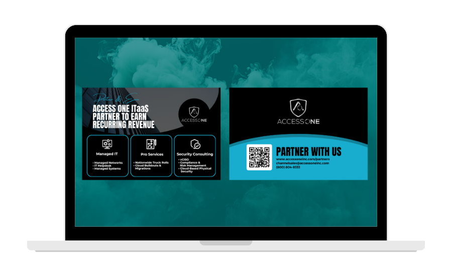 Post card sized leave behind with qr code for AccessOne tradeshow