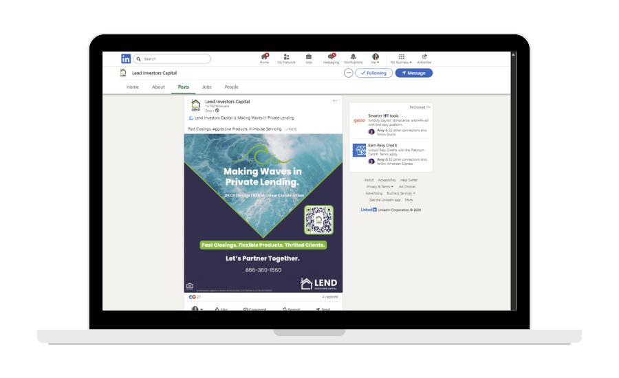 Image of Linkedin ad for Lend Investors Capital
