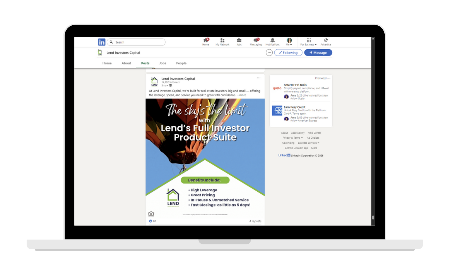 Paid media social for Lend Investors Capital on LinkedIn