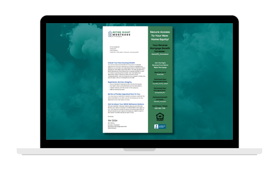direct mail piece for Retire Right Mortgage