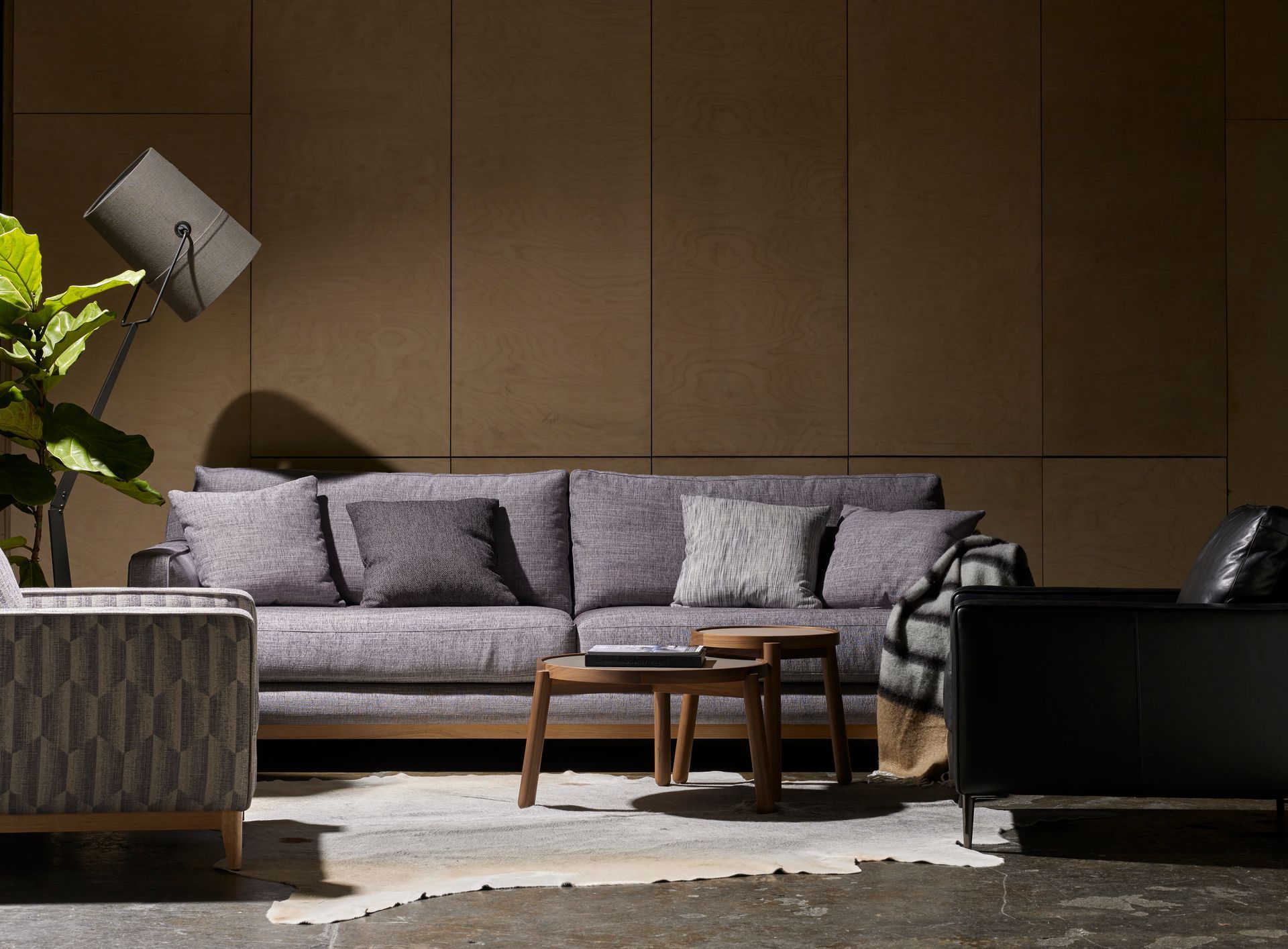 A Grey Couch With Two Pillows on It on a White Background — Envisage Furniture in Kialla, VIC
