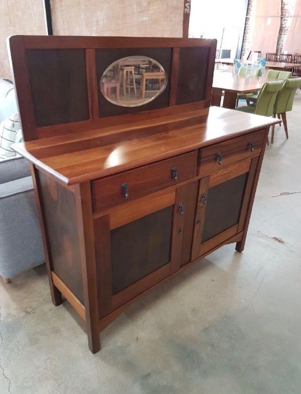A Wooden Cabinet With Drawers And A Mirror On Top Of It — Envisage Furniture in Kialla, VIC