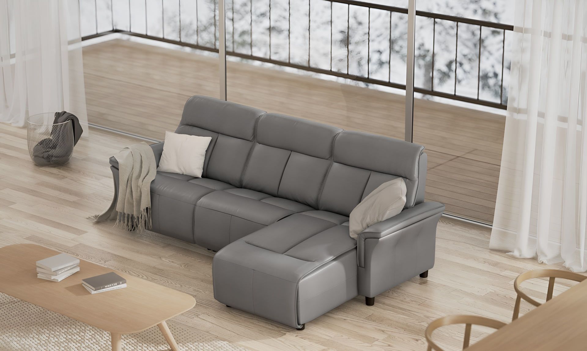 A Living Room With A Gray Sectional Couch And A Coffee Table — Envisage Furniture in Kialla, VIC