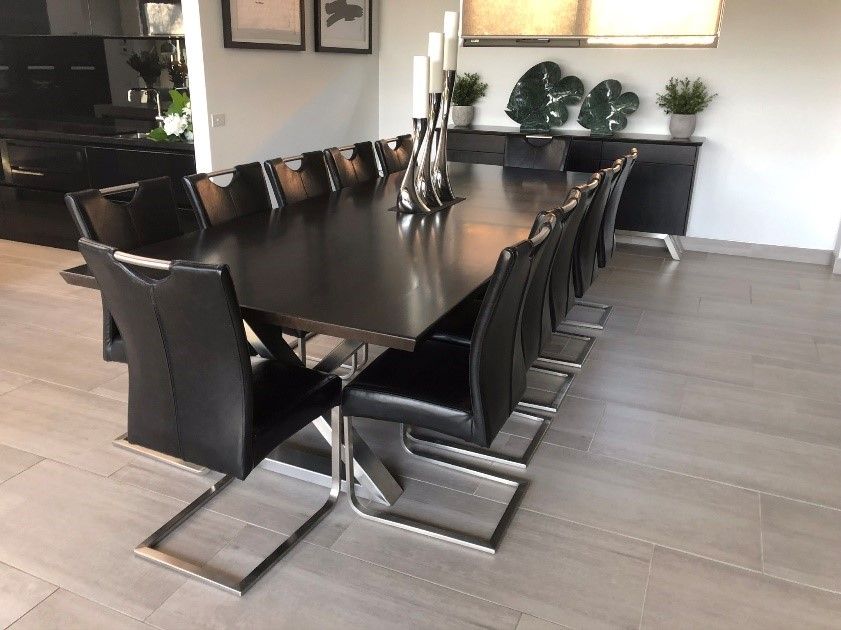 A Wooden Table and Chairs in a Dining Room With Hardwood Floors โ Envisage Furniture in Kialla, VIC