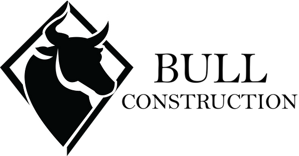 A black and white logo for bull construction with a bull in a square.