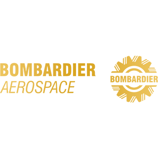 Gold Bombardier Aerospace logo with the brand name in text next to a circular gear icon with Bombardier written inside.