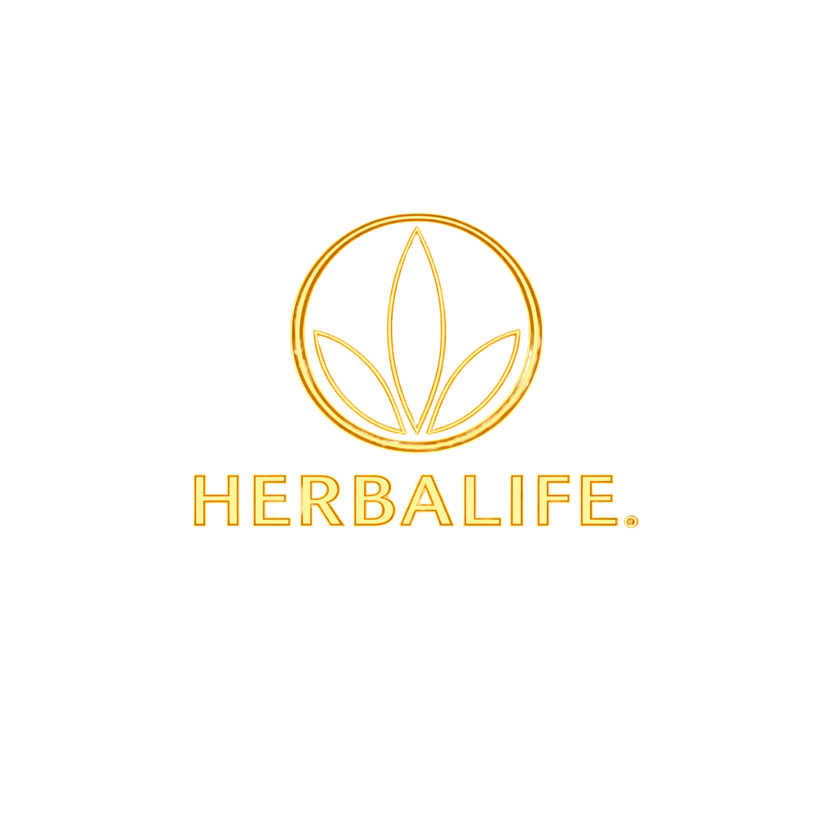 Gold Herbalife logo featuring a stylized three-leaf icon inside a circle above the company name on a white background.