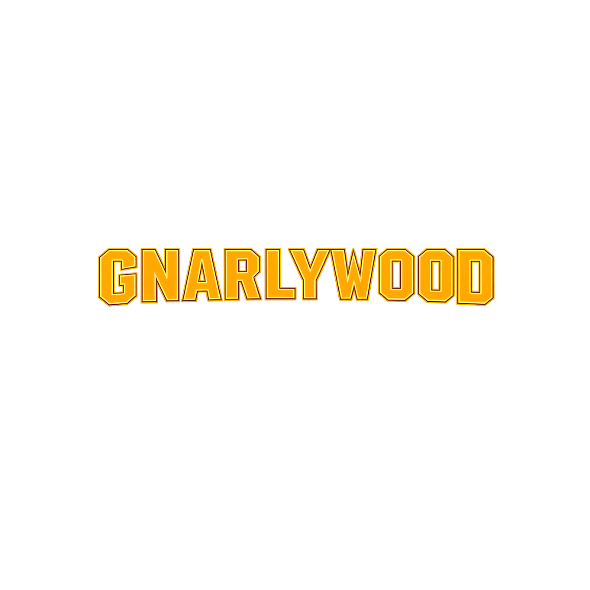 The word "GNARLYWOOD" in bold, gold, serif-style capital letters against a white background.