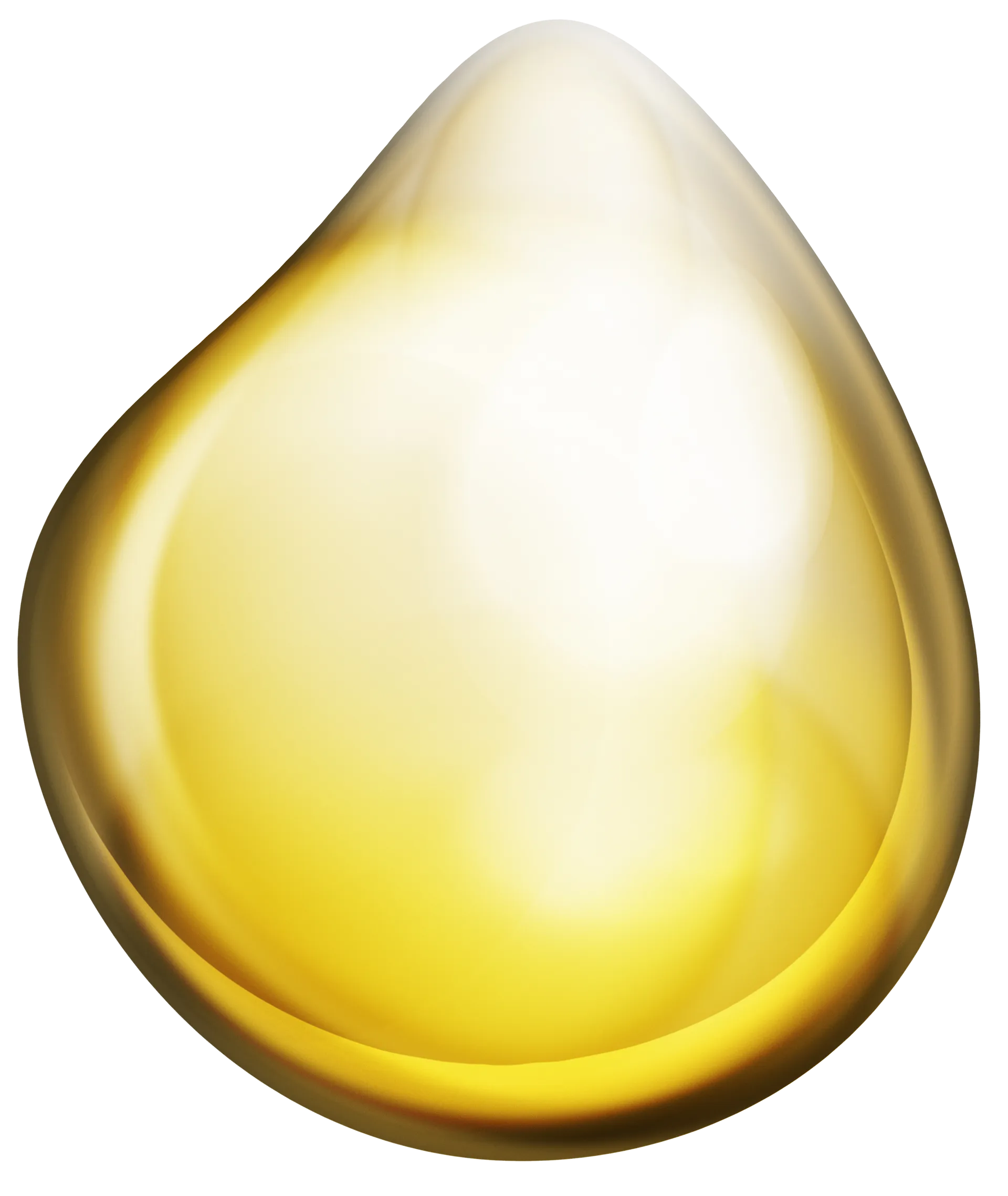 Une goutte jaune de liquide sur fond blanc