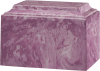 Pink marbled rectangular urn with a stepped lid on a white background