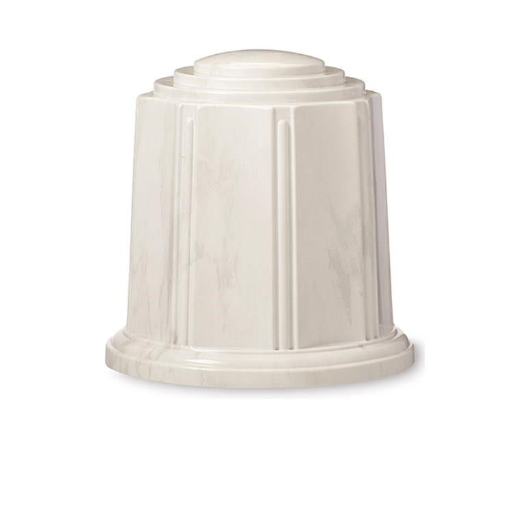 White plastic urn with domed lid and fluted sides