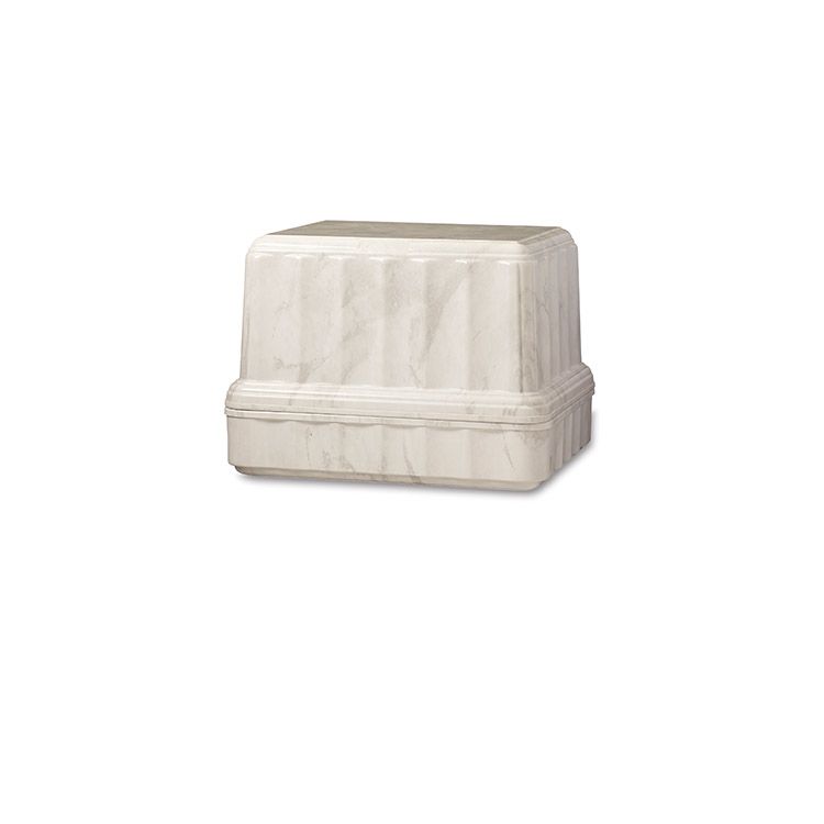 White urn with a rectangular shape on a plain background