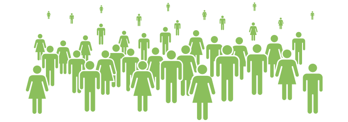 Green crowd of diverse people icons standing together in rows on a white background