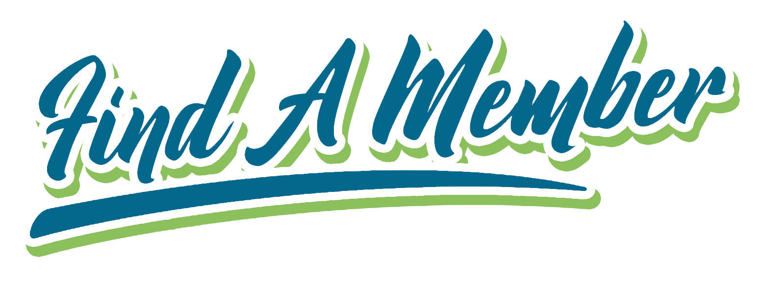 “Find A Member” logo in teal script with blue and green underline accents