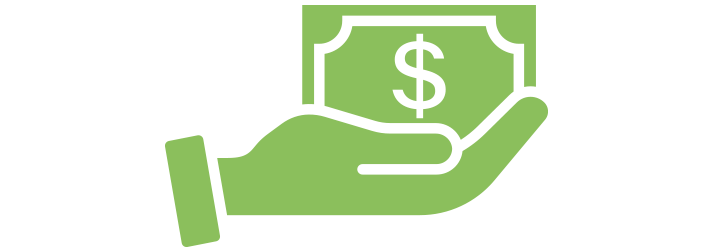 Green hand holding a dollar bill icon