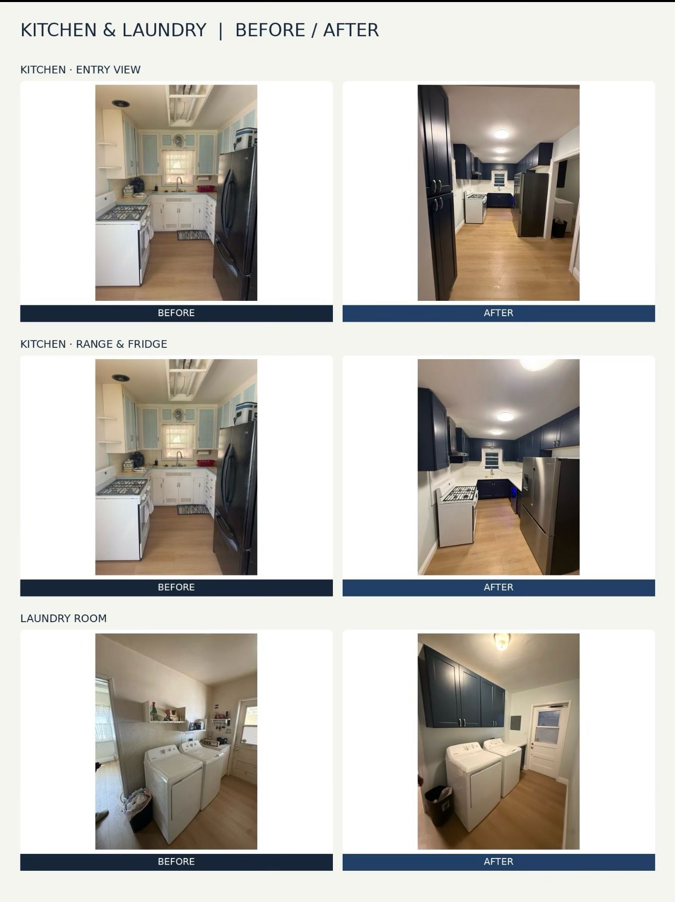 Kitchen and Bathroom Before & After Set of photos showing different angles of the project