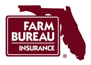 The farm bureau insurance logo has a map of florida on it.