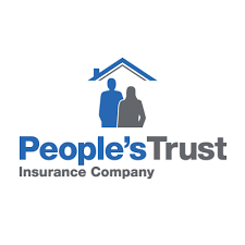 The logo for people 's trust insurance company shows two people standing under a house.