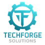 TechForge Solutions logo with teal gear and TF monogram above gray text