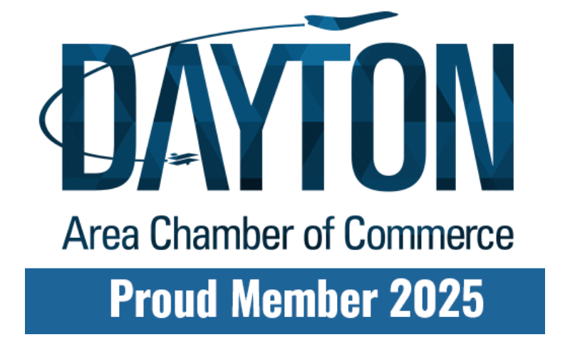 Dayton Area Chamber of Commerce logo with blue “Proud Member 2025” banner