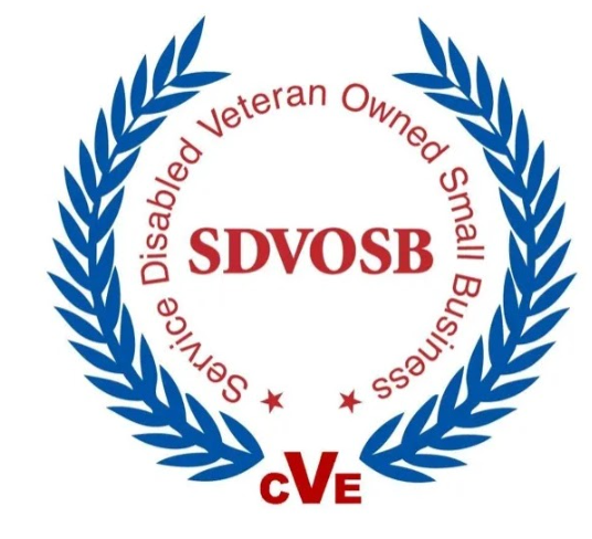Blue laurel wreath logo with red “SDVOSB” and “cVe” text for Service Disabled Veteran Owned Small Business