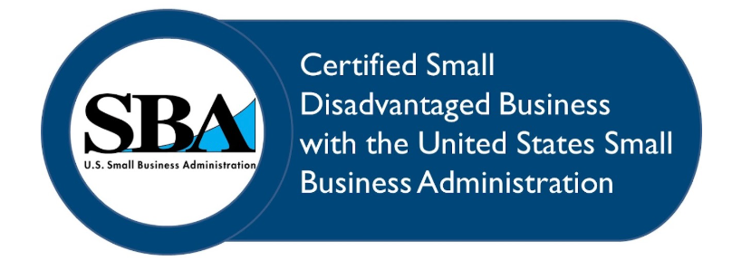 SBA “Certified Small Disadvantaged Business” blue banner with logo and white text