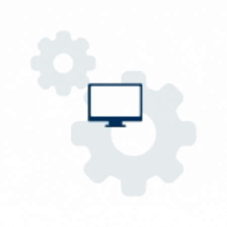 Icône d'ordinateur de bureau à l'intérieur de deux engrenages, suggérant des paramètres ou une configuration.