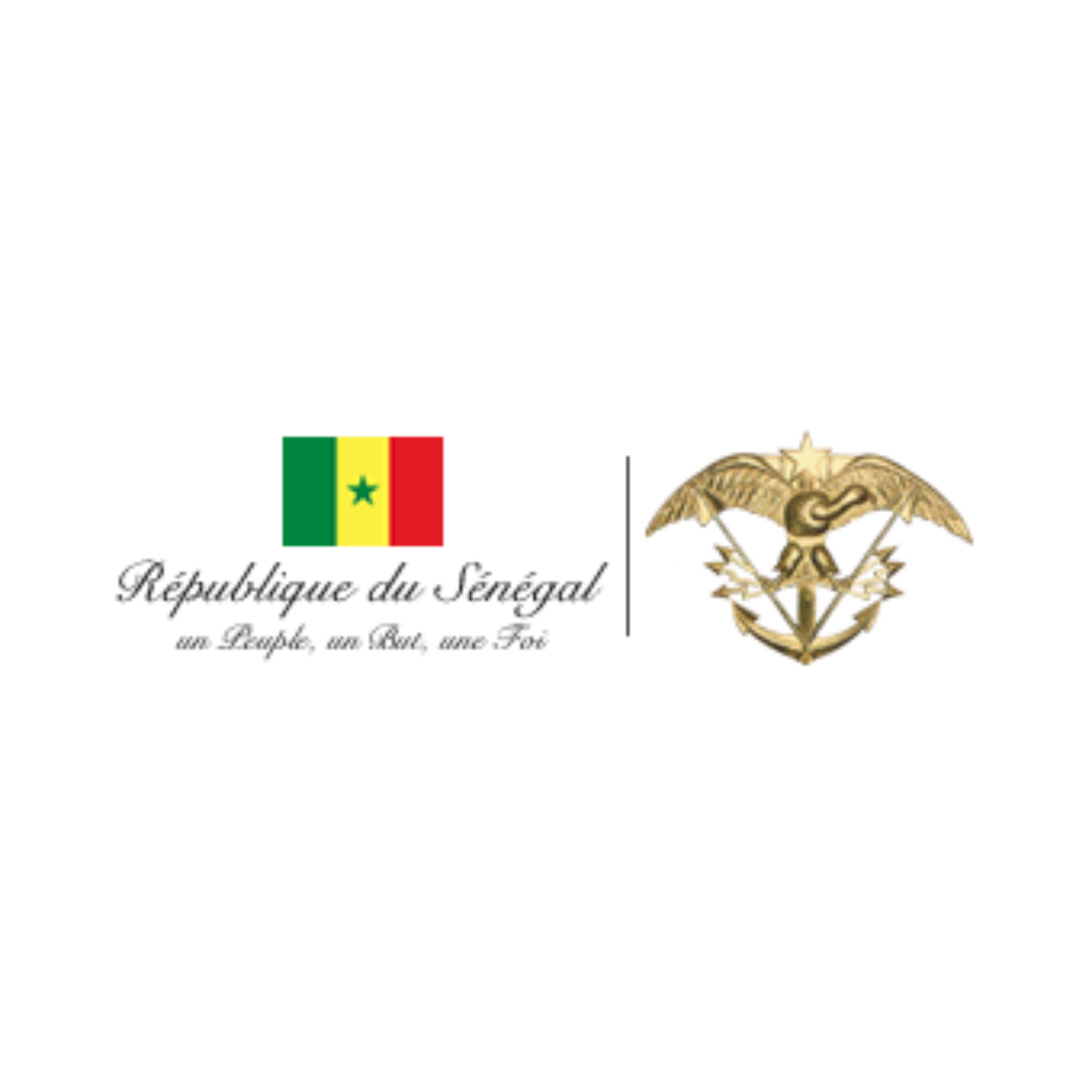 Senegal's flag and coat of arms with the words "République du Sénégal un Peuple, un But, une Foi".