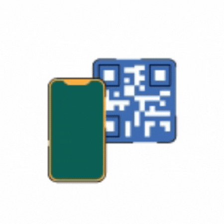 Un smartphone à bord doré scannant un code QR bleu.