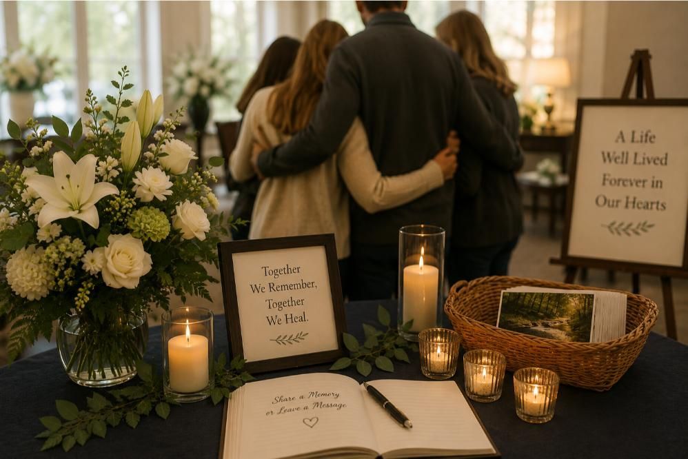 Warm family remembrance setting for funeral homes in Bonaire, GA