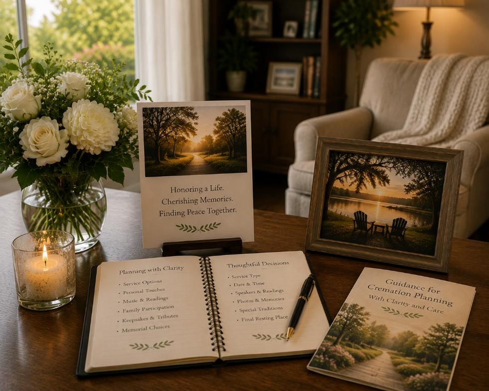 Thoughtful planning notebook and memorial guides support cremation services Kathleen, GA.