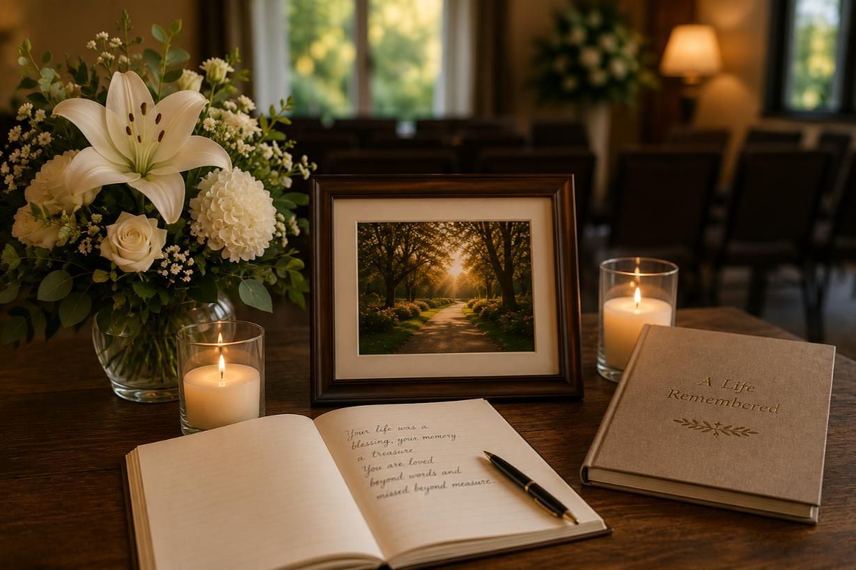 White floral arrangement and meaningful tribute, funeral homes Kathleen, GA