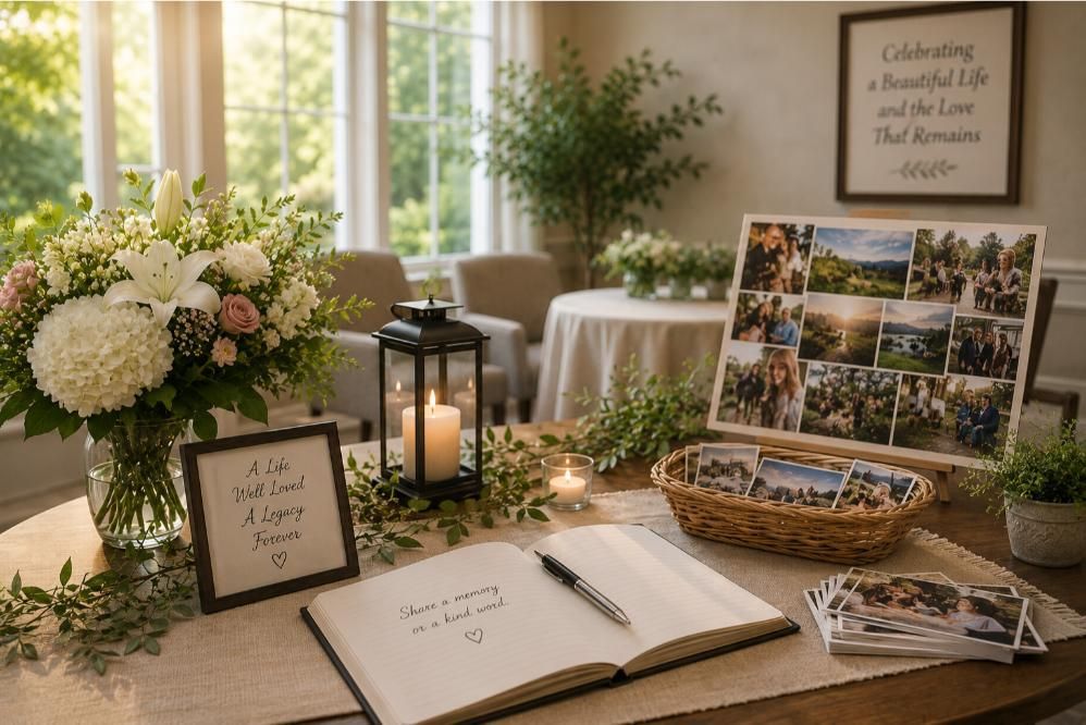 Uplifting life celebration table for cremation services in Warner Robins, GA families