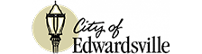 City of Edwardsville logo with a black streetlamp and cursive text on a beige background