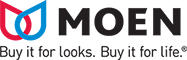MOEN logo with red and blue water droplet icon and tagline “Buy it for looks. Buy it for life.”