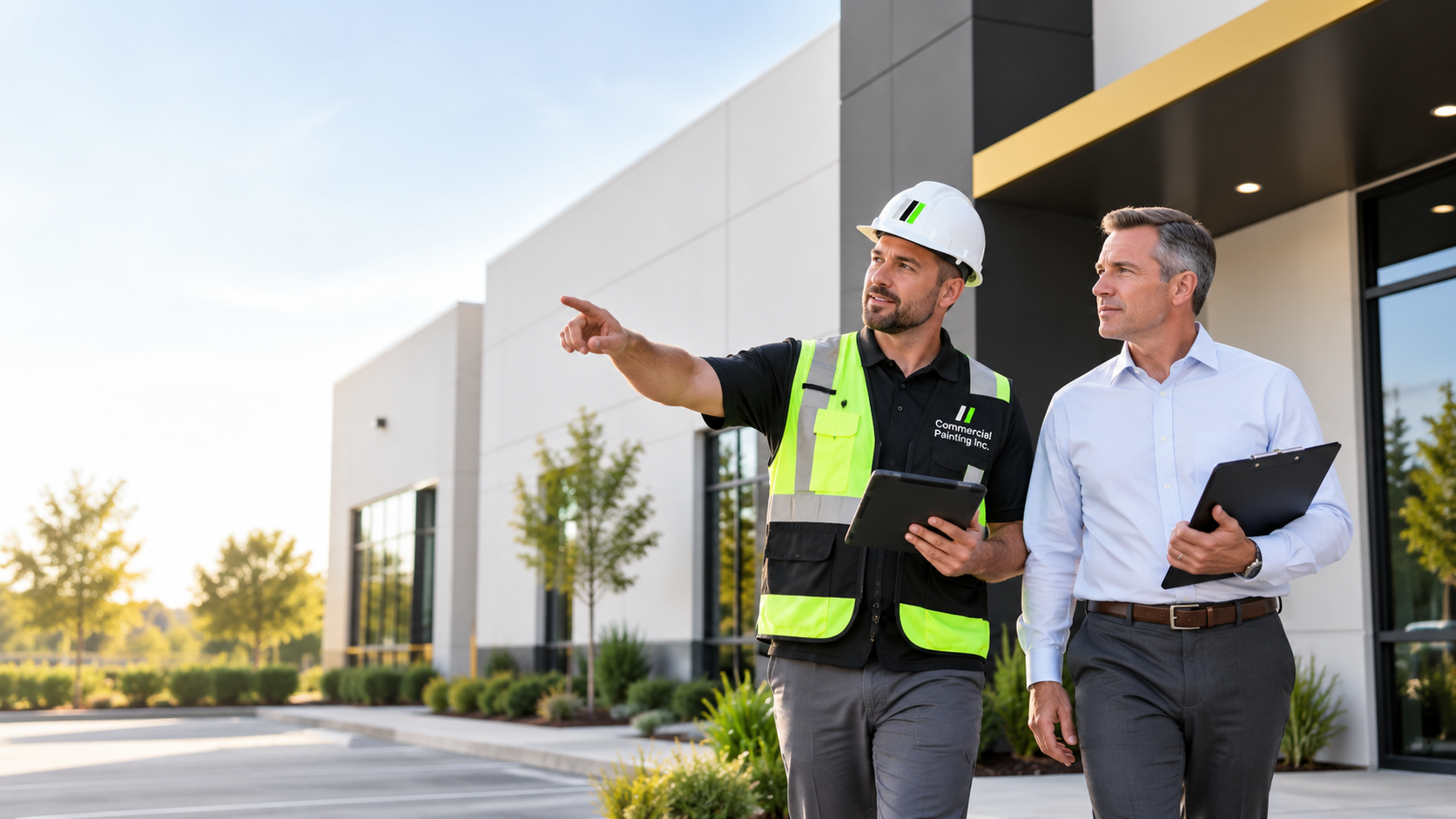 Property manager and commercial painting contractor planning a 2027 painting project