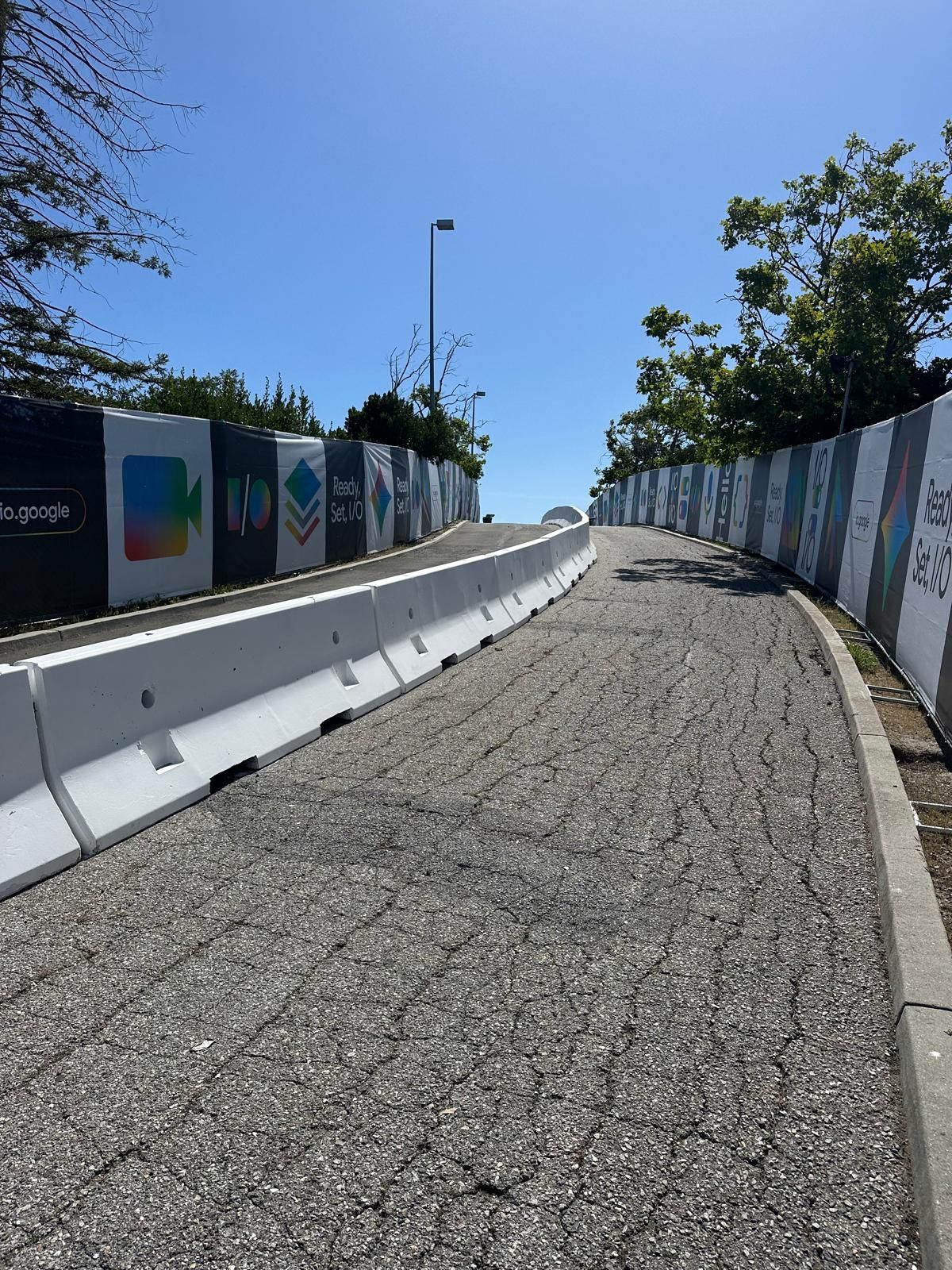 Freshly painted concrete K-rail barriers at Shoreline Amphitheatre in Mountain View, California.