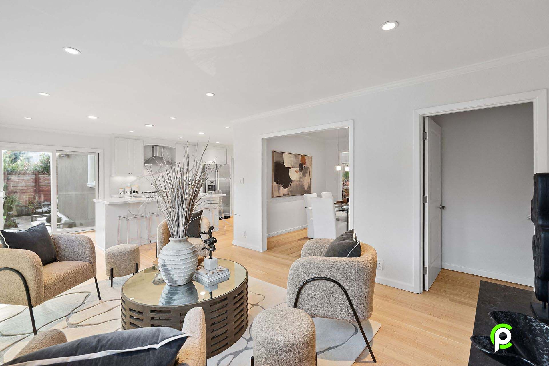A living room filled with furniture and a coffee table.
