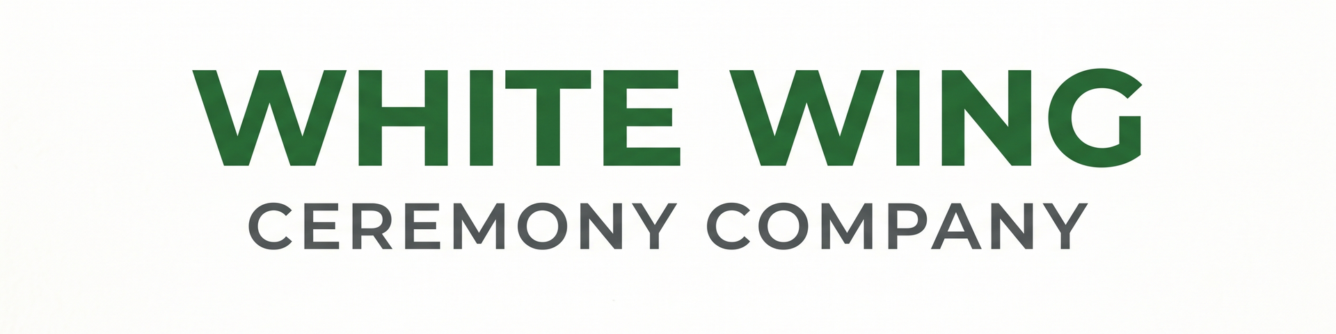 White Wing Ceremony Company logo in green and gray text on a white background