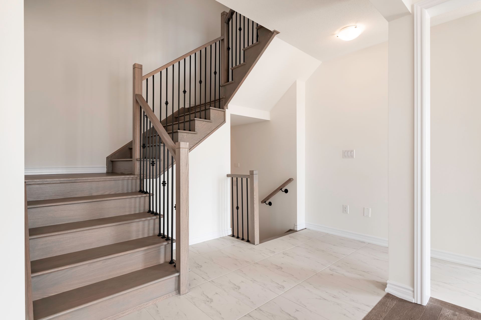 There is a staircase in the middle of the room.