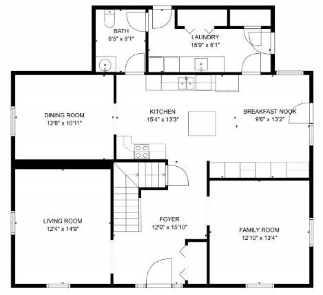 A black and white floor plan of a house.