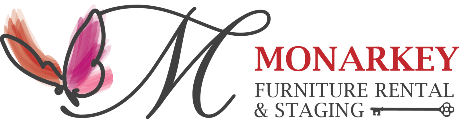 A logo for monarchy furniture rental and staging