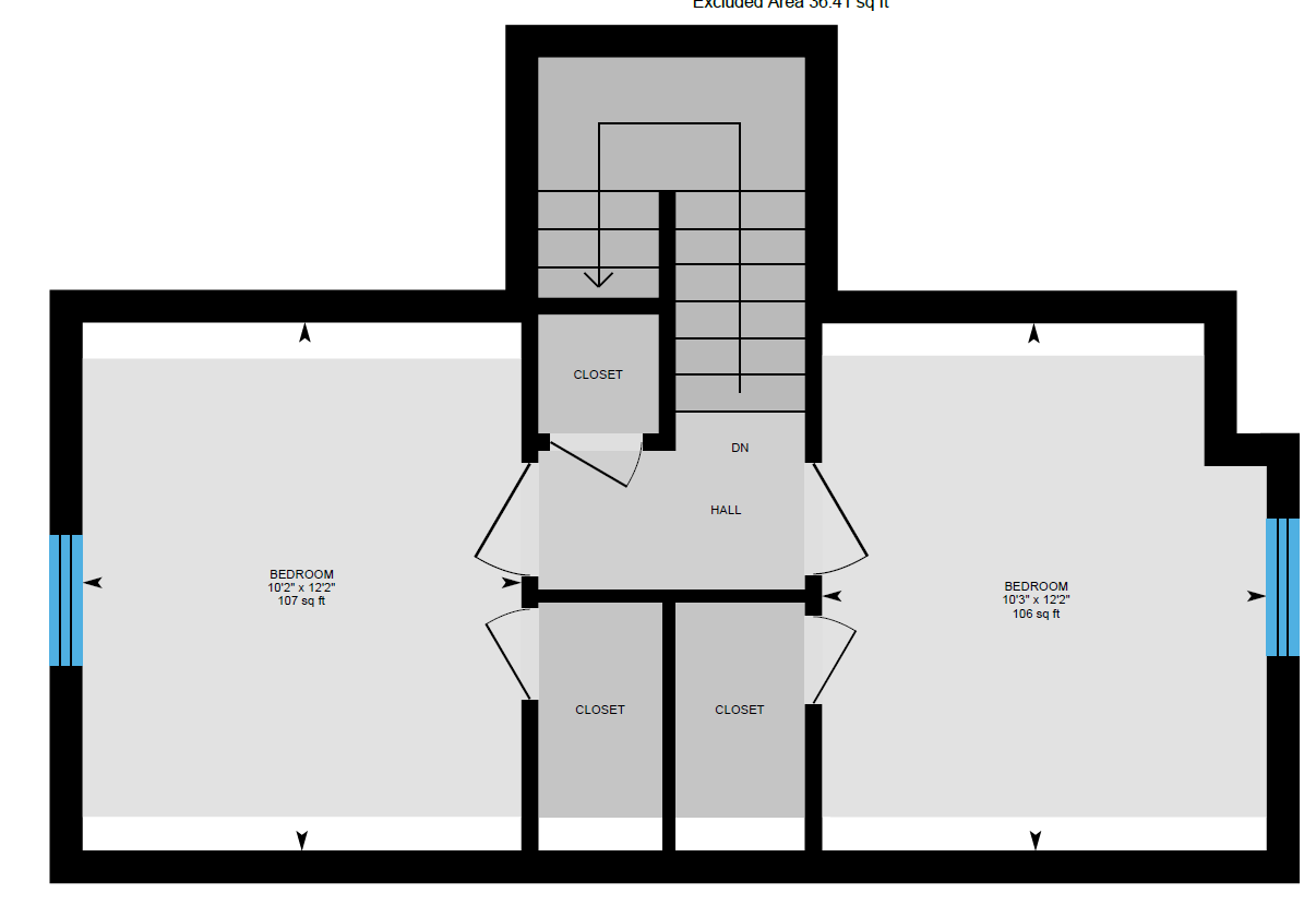 A floor plan of a house with a staircase