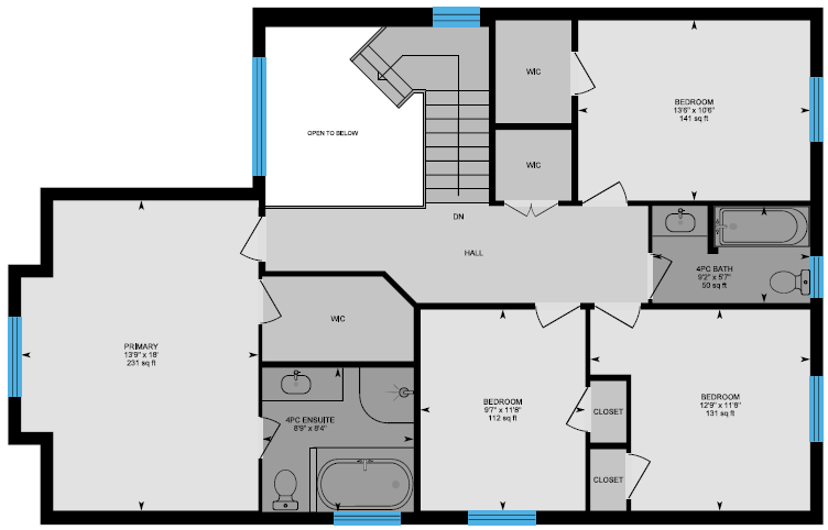 A floor plan of a house with a balcony and stairs